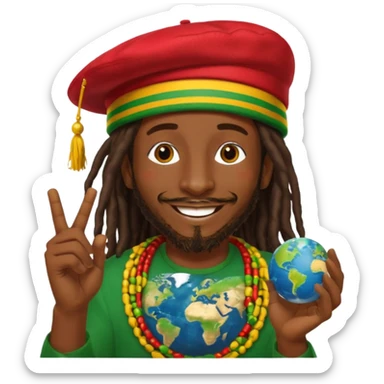 A rasta man bigging up di whole world 🎯🌍👊🏾👊🏻👊🏿🌍🎯 reggae vibes 🎶, love and unity ✨💛💚❤️, every nation stand strong 🇯🇲🌐 with the world in his hand sticker