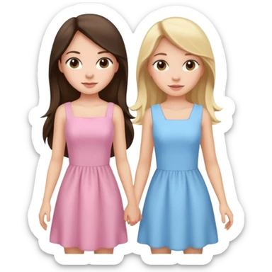 long hair brunette girl in light pink dress and blonde girl in light blue dress sticker