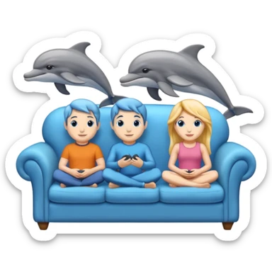 2 males and 2 female dolphins sitting on a sofa  sticker