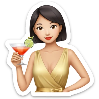 asian women holding cocktail glass socializing at a work party sticker
