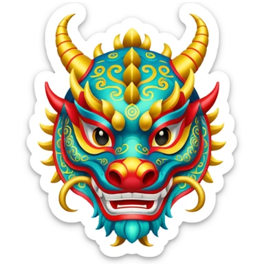 A dragon dance mask painted in bright festival colors. sticker