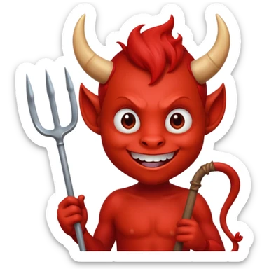 a Red devil, Small red imp holding pitchfork, tail curled sticker