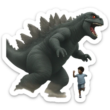Godzilla chasing a kid sticker