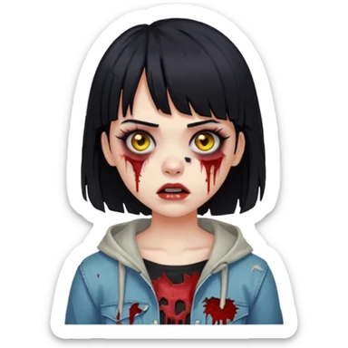 black haired zombie girl with bangs and eyeliner sticker
