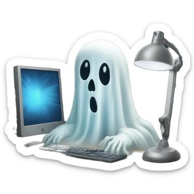 ghost behind its computer desk sticker