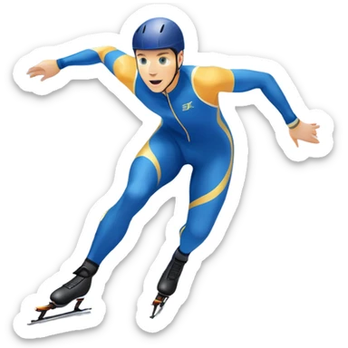 An icon showing a speed skater in a dynamic pose racing along a glossy ice track. The background features a clear blue sky, stadium stands with spectators, and snowy surroundings. Transparent background captures the speed, focus, and energy of professional speed skating. sticker
