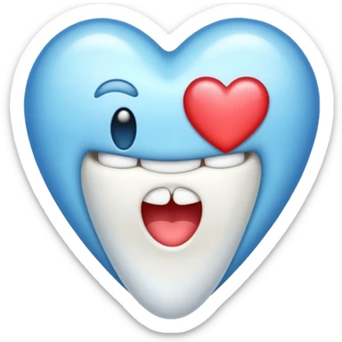 shiny tooth with a heart shape embedded in the center, emoji style sticker