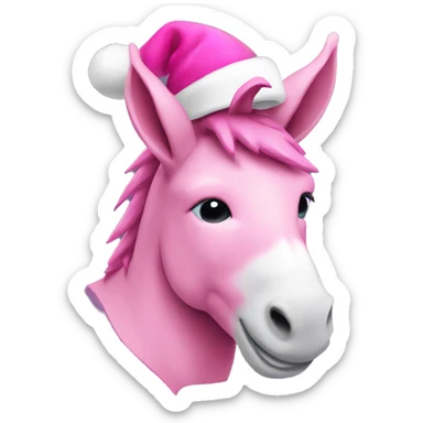 Pink donkey with Christmas hat sticker