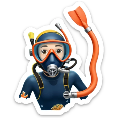 An icon featuring a close-up of a freediving mask and snorkel, with a breath-holding diver's fins, set against a vibrant underwater world. The design includes coral reefs, fish, and bubbles, symbolizing the serene beauty and thrill of freediving. Transparent background highlights the calm sticker