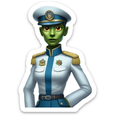 Reptilian Alien woman general blue uniform usa space force, full body,  sticker