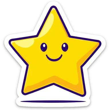 3D golden star with extra glitter and sparkle, smiling face, cartoon icon style, Pixar-inspired lighting, pastel yellow background sticker