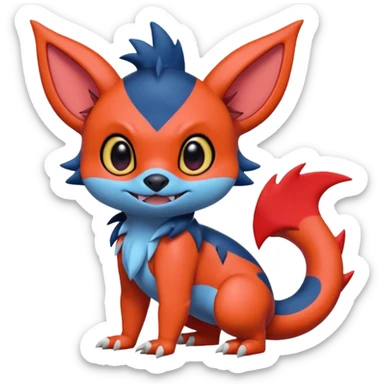 Cute adorable Stitch-Litten-Salandit-Sneasel-Noibat-Zangoose-fusion, full body sticker