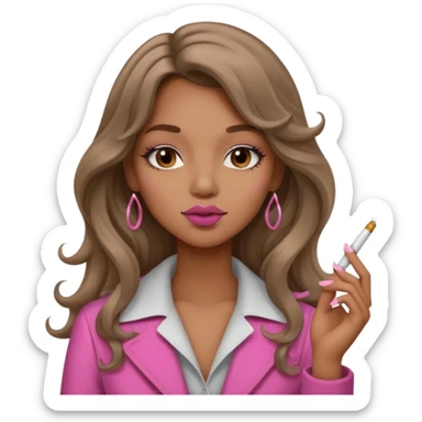 Curvy, light brown long hair, nsfw pretty black girl pink lipgloss smoking sticker