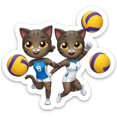 two girl cats playing volleyball sticker