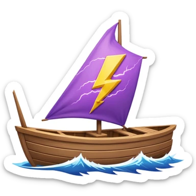 a buff purple anthropamorphic lightning bolt sailing away on a boat sticker