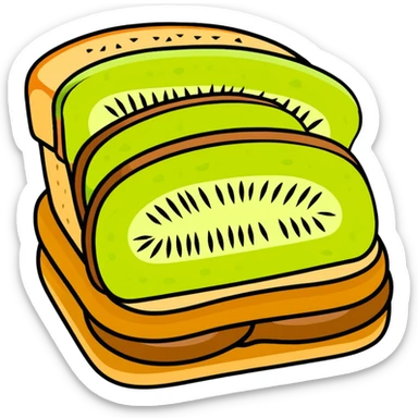 Kiwi sandwich with sliced kiwi fruit between bread slices sticker