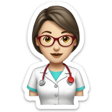 nurse white clothes brunette hair tail red glasses sticker
