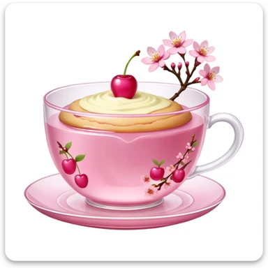 Sakura pudding shaped like a teacup with cherry blossom garnish sticker