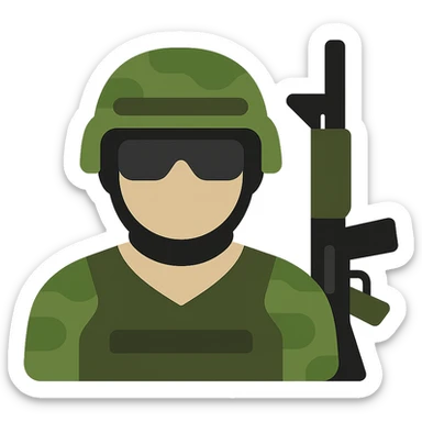 Convert to color: call of duty icon, military theme, modern, bold, suitable for a game app, add camouflage green, tan, and black details, keep background transparent sticker
