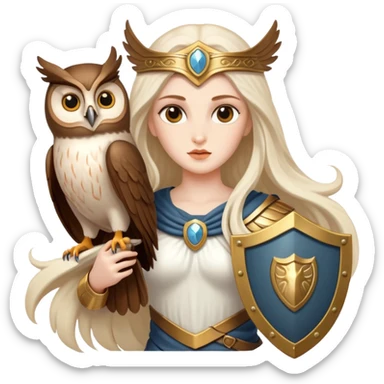 Goddess Athena with owl and shield sticker