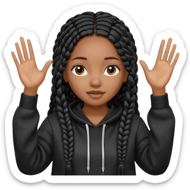 African American girl with long black box braids wearing black Christian hoodie with hands raised sticker