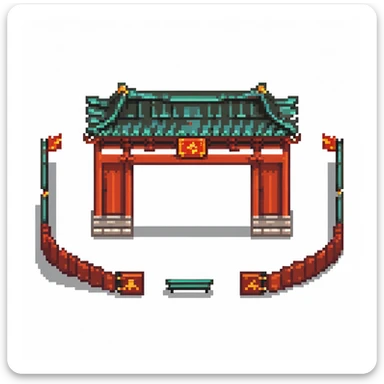 Tiananmen Square in Beijing with traditional Chinese architecture gate, sunny day, travel landmark illustration sticker