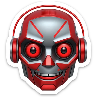 evil robot. Only its head. Very low details, just lines and colors, no need to draw detailed. Make it smile sticker