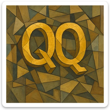 gold object with the title 'QQ' in cubist abstraction style sticker