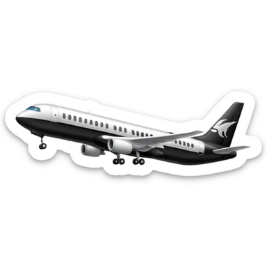 A commercial airplane side on (2d) that is black and white sticker