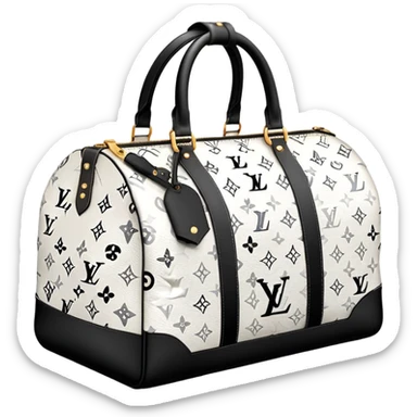 white and black designer duffle bag, lv sticker