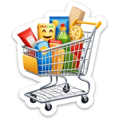 Shopping cart with Walmart items sticker