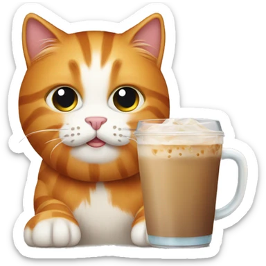 Ginger cat with ice coffee  sticker
