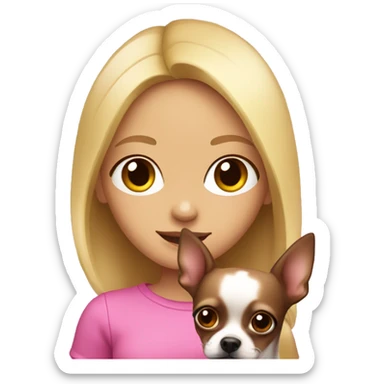 blonde girl with pink& dark brown chihuahua in her arms sticker