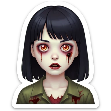 girl zombie with black hair and bangs sticker