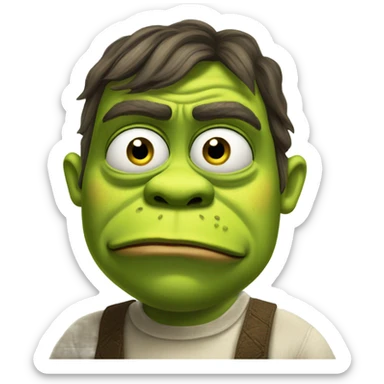 shrek with moustache pepe looking sad sticker