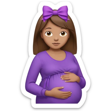 Brown Hair, straight, light brown skin, purple shirt, pregant, head, neck and abdomen only, purble bow in hair sticker