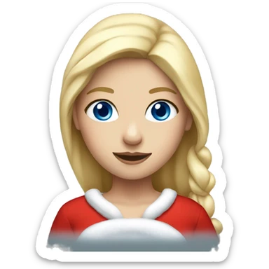 Girl as Santa, blue eyes, blond hair sticker