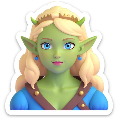 pretty girl with blonde hair, blue eyes, green ogre ears sticker