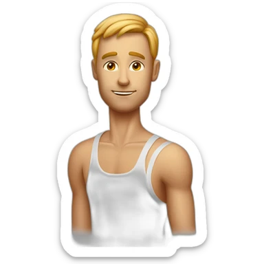 Long tall Dutch guy with short hair and big calves with drip t shirt sticker