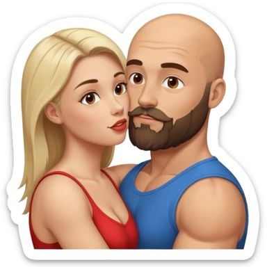 Hyper Realistic beautiful woman in the arms of a bald muscular man with a beard kissing  sticker