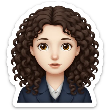 Pale skin, long curly dark brown hair, medium brown eyes. sticker