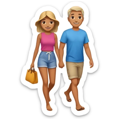 couple walking on the beach sunset in backgrounf sticker