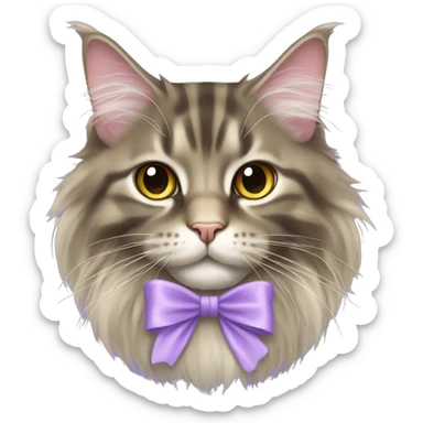 Maine coon cat with light purple bow sticker