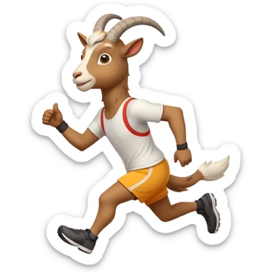 friendly anthropomorphised goat jogging upright in a new outfit, relaxed pose sticker