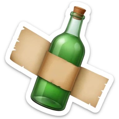 green old  glass bottle with a rolled  paper message inside like in movie  sticker