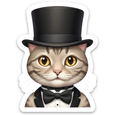 Grey tabby cat in top hat and bow tie sticker