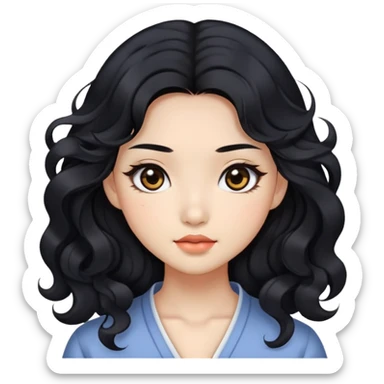 Beautiful girl, Black hair, wavy hair, long hair, Black eyes, Chinese sticker