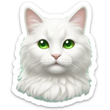 Fluffy white cat with green eyes and small ears  sticker