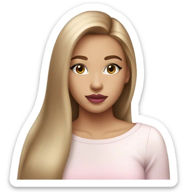 make a very beautiful girl with light brown straight hair big lips with pink lip gloss and white top sticker