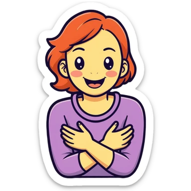 girl hands holding neck crossed and laughing  sticker